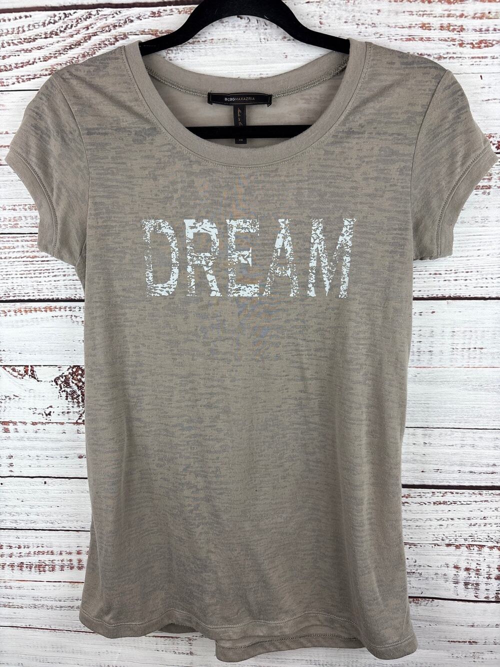 BCBG Max Azria Gray "Dream" Crewneck Knit T Shirt Womens XS Lightweight Sheer